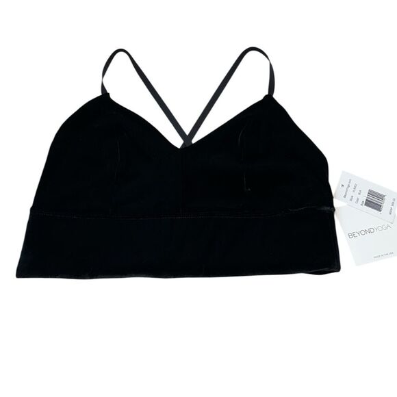 Beyond Yoga Sports Bra Size Large NWT Black Velvet Motion Long Line - Picture 2 of 11